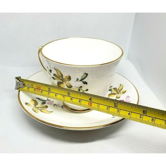 Fine Bone China Crown Staffordshire England Violet Purple Yellow Floral Gold Tri - Picture 11 of 12
